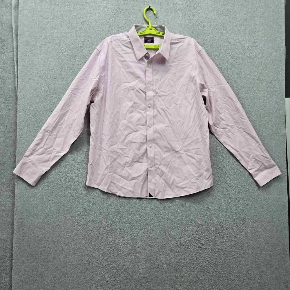 Untuckit Men Button Up Shirt X-LARGE Pink Striped Dress Shirt Long Sleeve